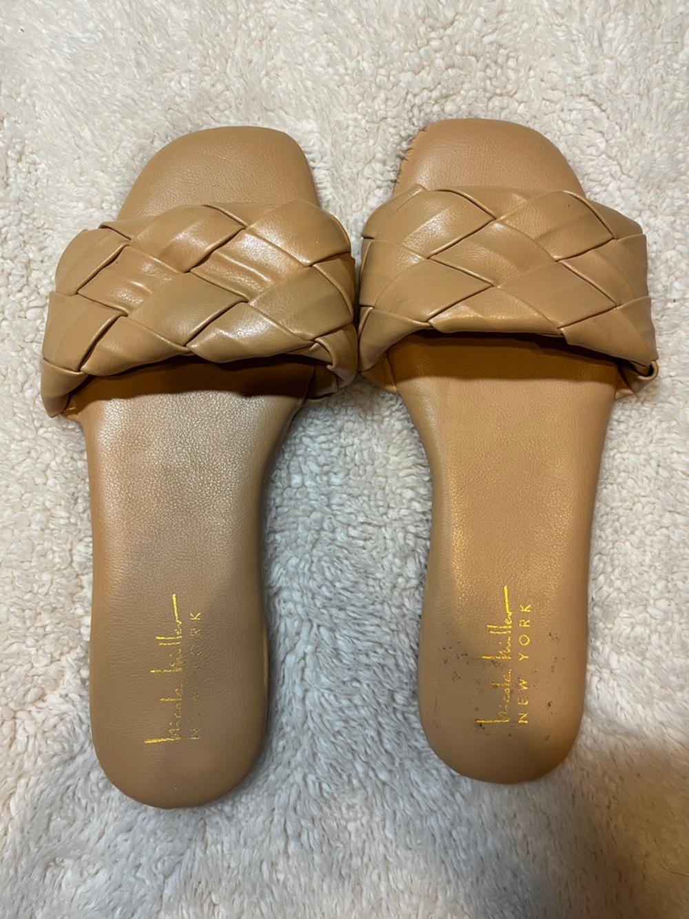 Nicole Miller Braided Slide Sandals in Tan